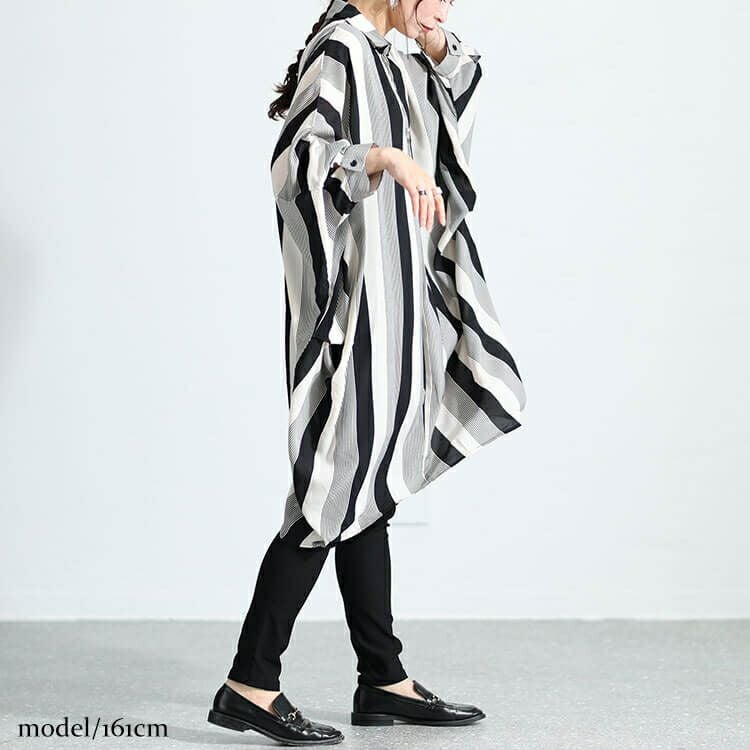 大きいサイズ レディース ストライプ柄ドルマンシャツチュニック　nw-23033 【メール便可】