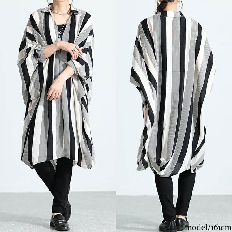 大きいサイズ レディース ストライプ柄ドルマンシャツチュニック　nw-23033 【メール便可】