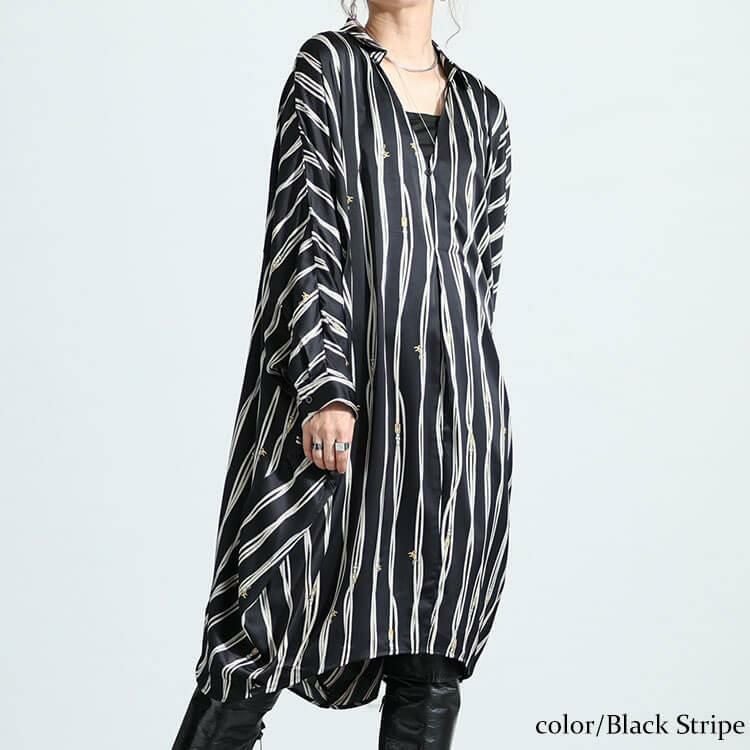 大きいサイズ レディース ストライプ柄ドルマンシャツチュニック　nw-23033 【メール便可】 ブラック