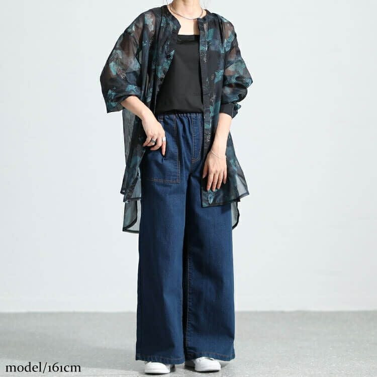 大きいサイズ レディース オーガンジープリントブラウス　nw-23032 【メール便可】