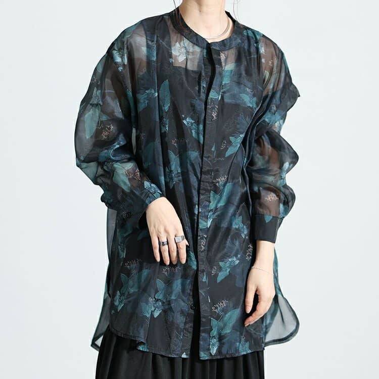 大きいサイズ レディース オーガンジープリントブラウス　nw-23032 【メール便可】