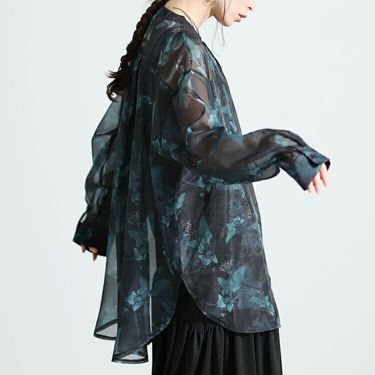 大きいサイズ レディース オーガンジープリントブラウス　nw-23032 【メール便可】