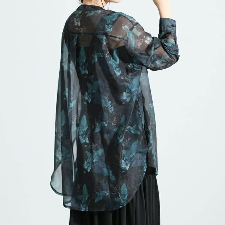 大きいサイズ レディース オーガンジープリントブラウス　nw-23032 【メール便可】