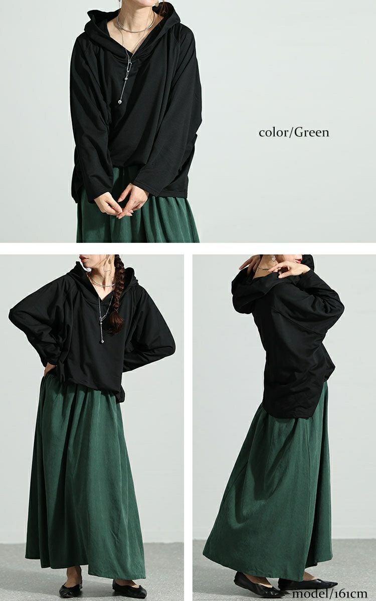 大きいサイズ レディース フード付きドルマン袖ドッキングワンピース　sw-0574