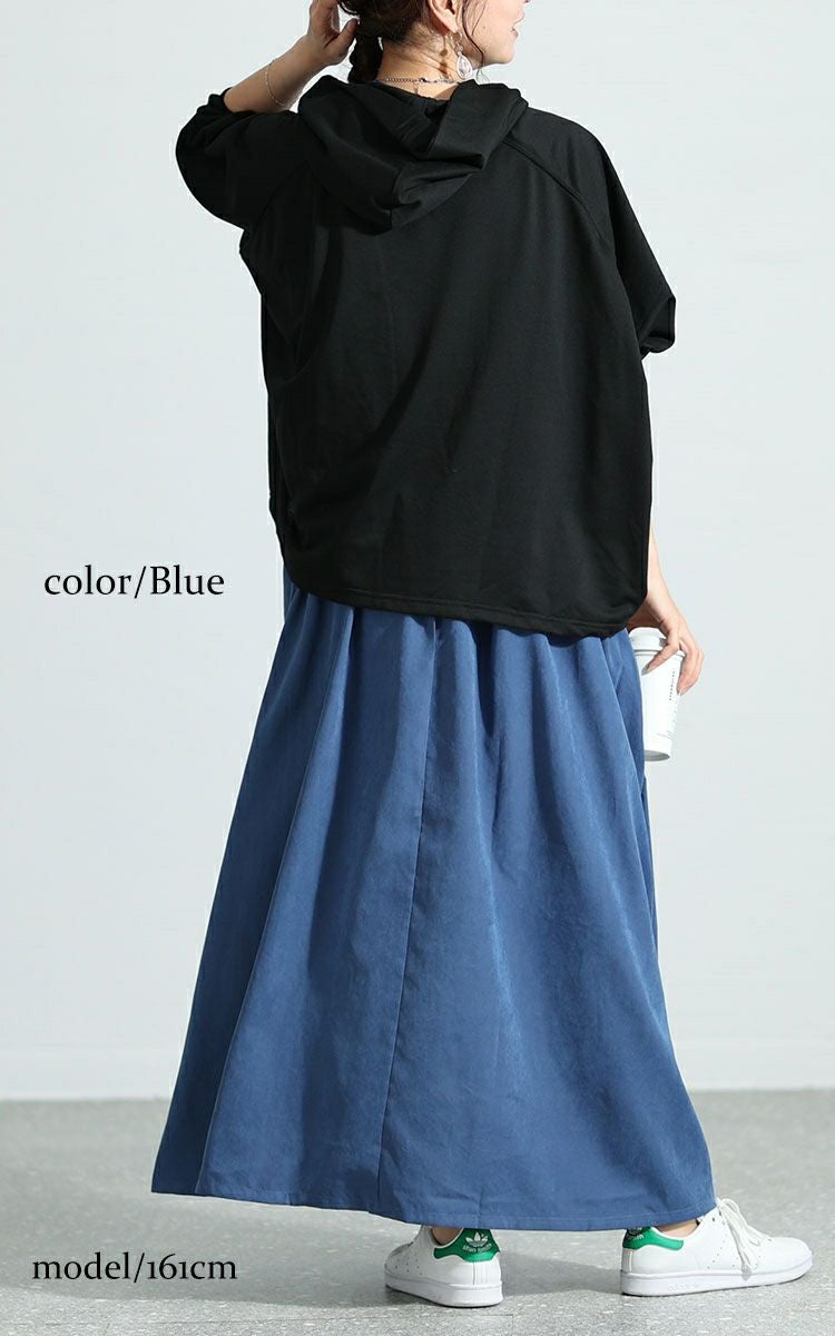 大きいサイズ レディース フード付きドルマン袖ドッキングワンピース　sw-0574