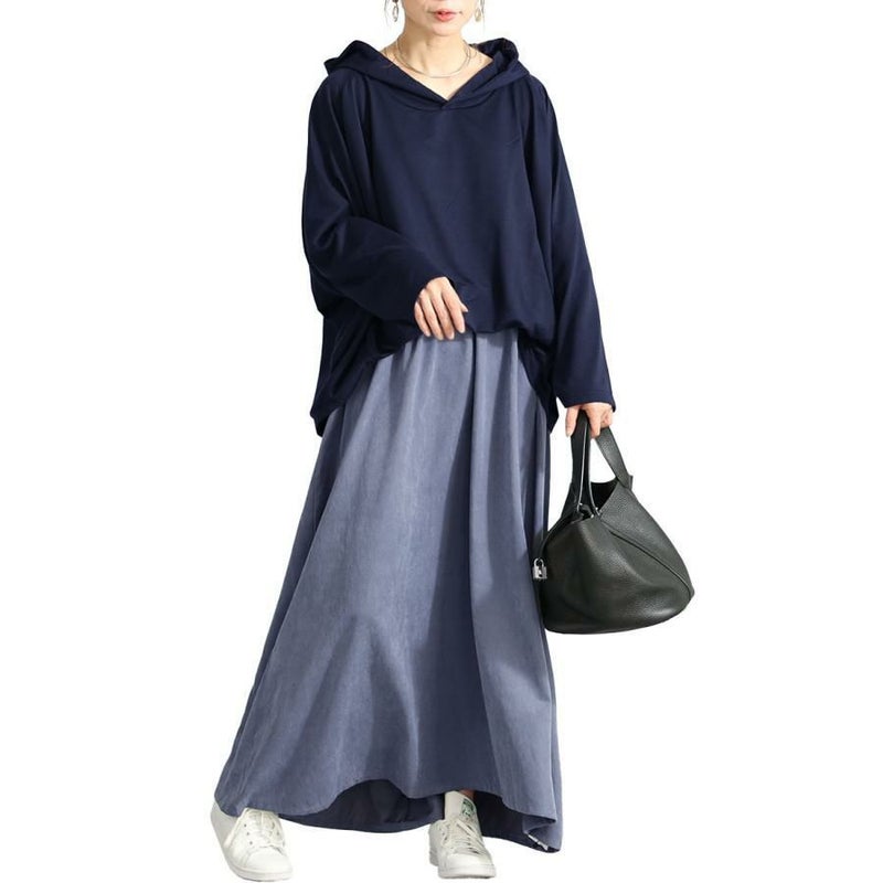 大きいサイズ レディース フード付きドルマン袖ドッキングワンピース　sw-0574 グレー