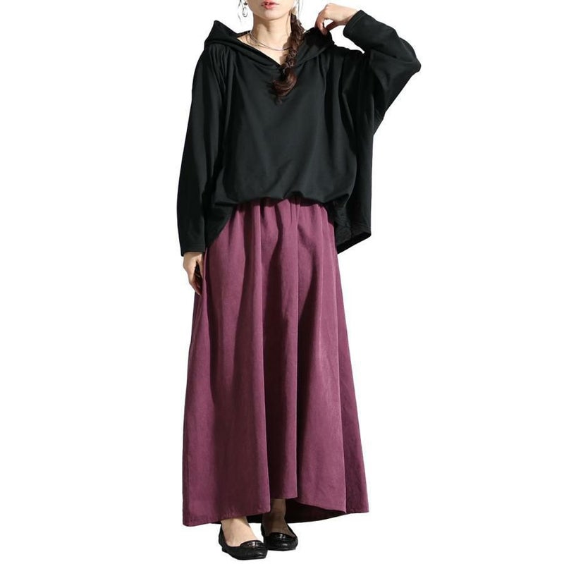 大きいサイズ レディース フード付きドルマン袖ドッキングワンピース　sw-0574 パープル