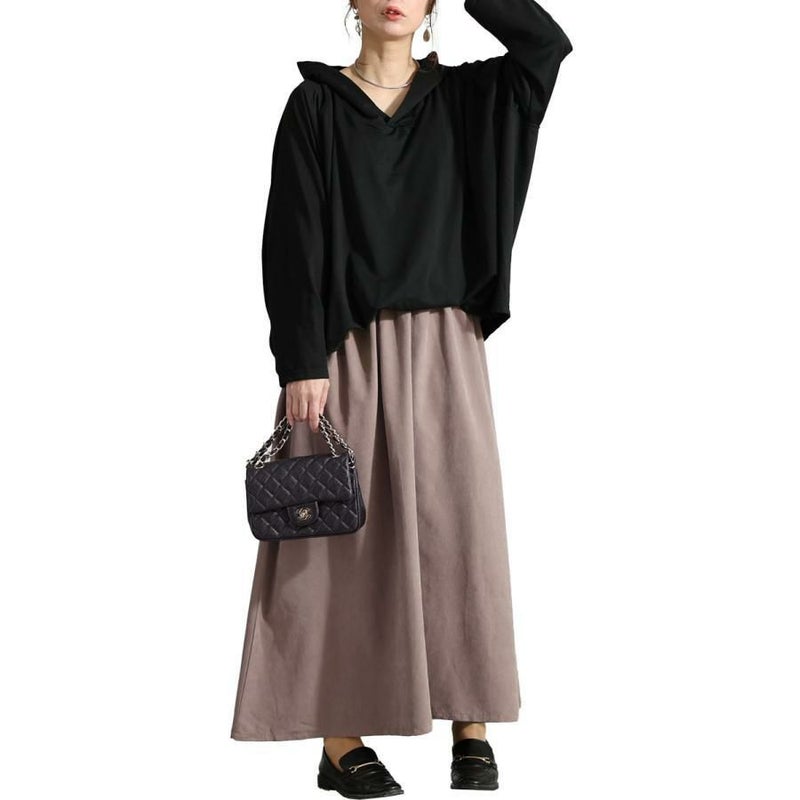 大きいサイズ レディース フード付きドルマン袖ドッキングワンピース　sw-0574 モカ