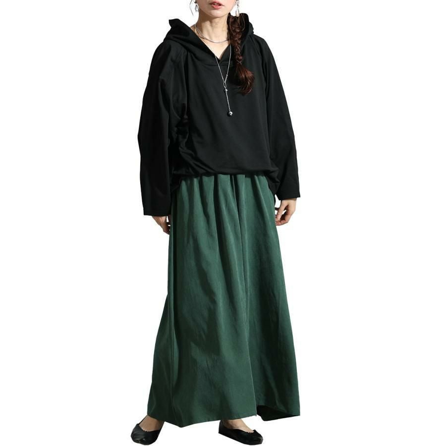 大きいサイズ レディース フード付きドルマン袖ドッキングワンピース　sw-0574 グリーン