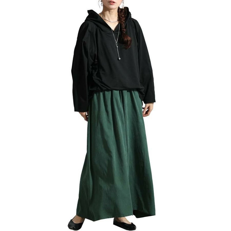 大きいサイズ レディース フード付きドルマン袖ドッキングワンピース　sw-0574 グリーン