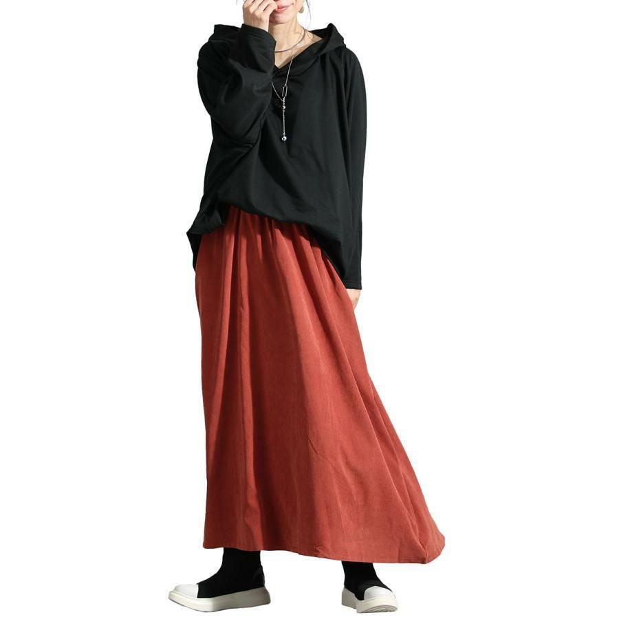 大きいサイズ レディース フード付きドルマン袖ドッキングワンピース　sw-0574 オレンジ