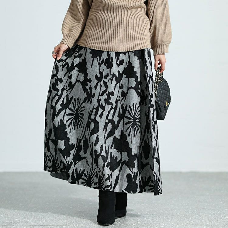 大きいサイズ レディース 花柄ジャガード編みニットスカート　bro-0023