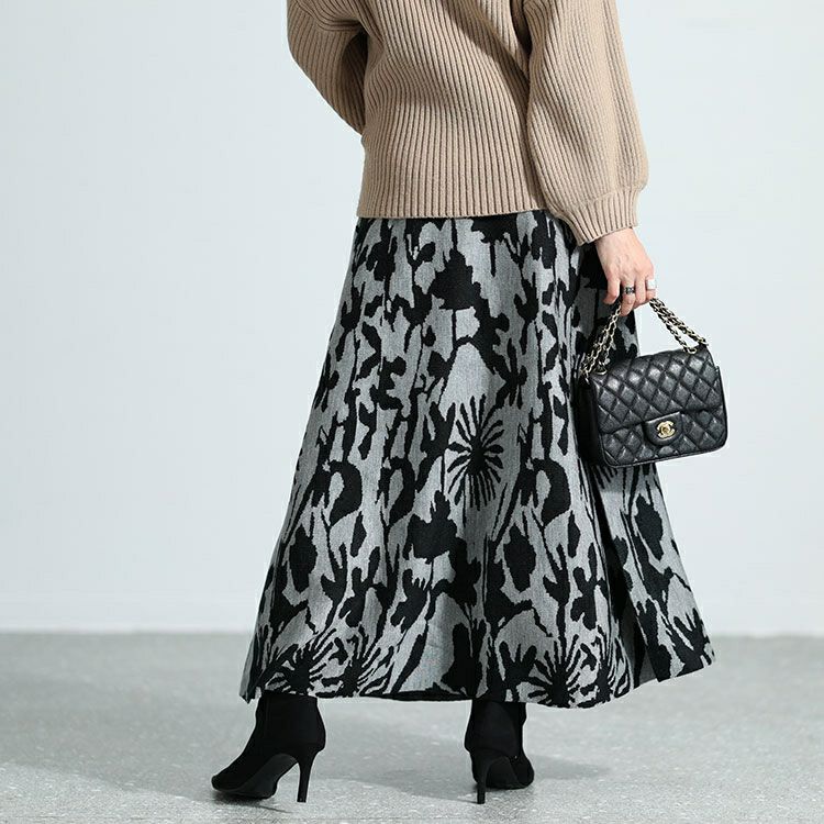 大きいサイズ レディース 花柄ジャガード編みニットスカート　bro-0023