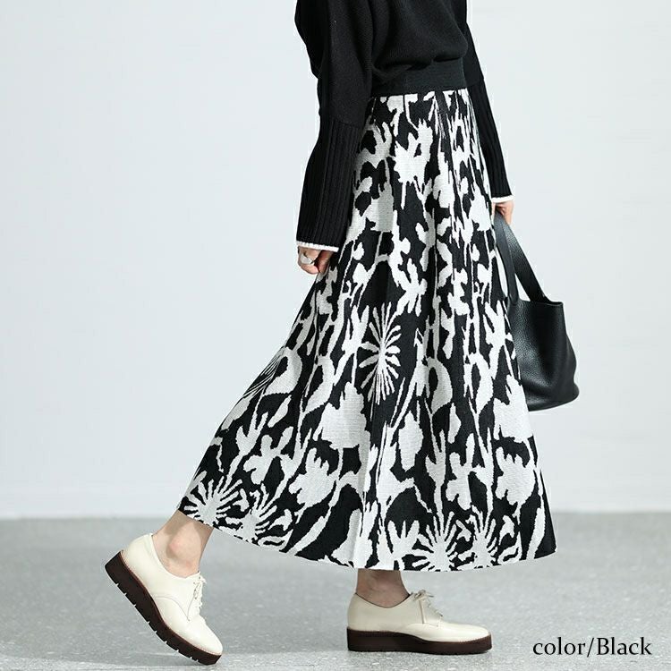 大きいサイズ レディース 花柄ジャガード編みニットスカート　bro-0023