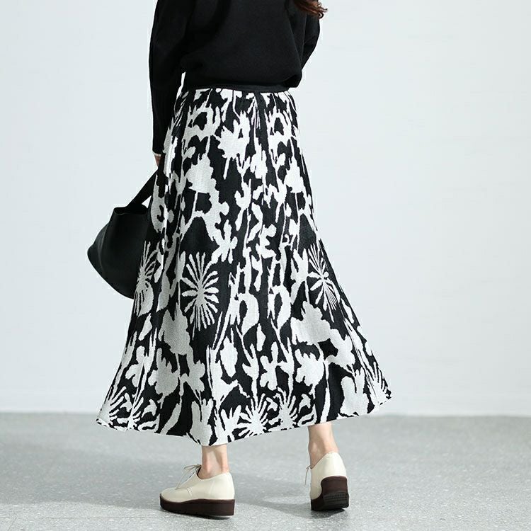 大きいサイズ レディース 花柄ジャガード編みニットスカート　bro-0023