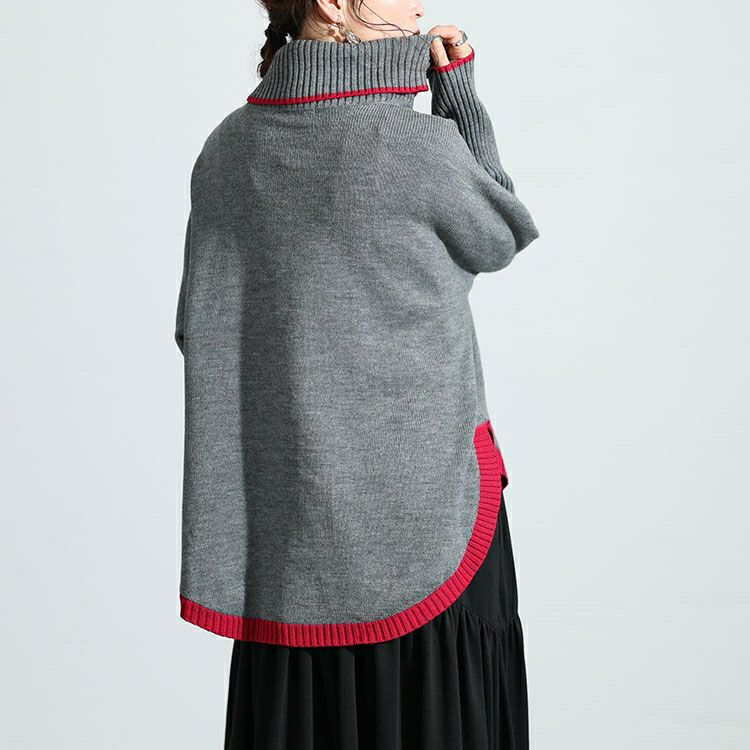 大きいサイズ レディース 配色タートルネックドルマンニット　bro-0018