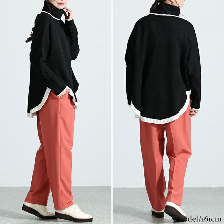 大きいサイズ レディース 配色タートルネックドルマンニット　bro-0018