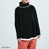 大きいサイズ レディース 配色タートルネックドルマンニット　bro-0018 ブラック