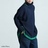 大きいサイズ レディース 配色タートルネックドルマンニット　bro-0018 ネイビー