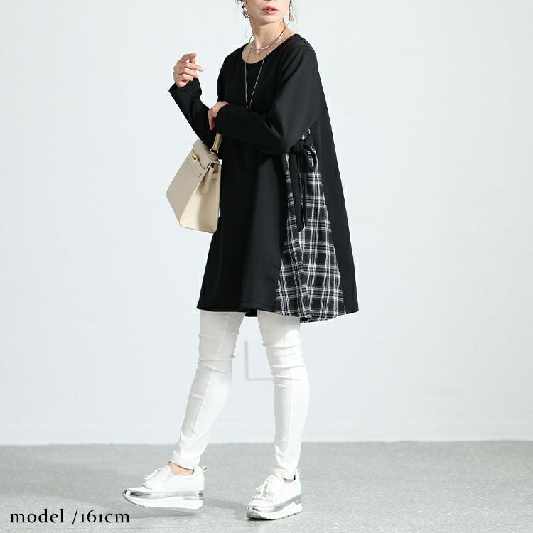 大きいサイズ レディース チェック柄切替えチュニック　cast-5536019
