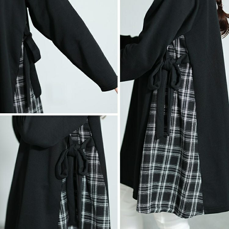 大きいサイズ レディース チェック柄切替えチュニック　cast-5536019
