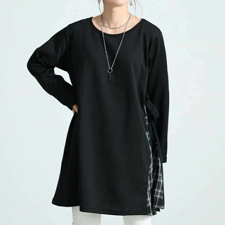 大きいサイズ レディース チェック柄切替えチュニック　cast-5536019