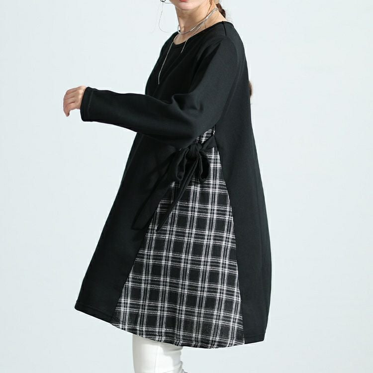 大きいサイズ レディース チェック柄切替えチュニック　cast-5536019