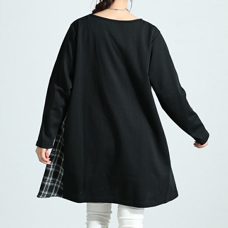 大きいサイズ レディース チェック柄切替えチュニック　cast-5536019