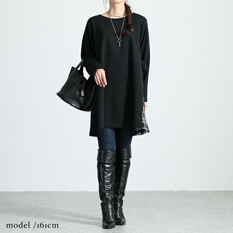 大きいサイズ レディース チェック柄切替えチュニック　cast-5536019