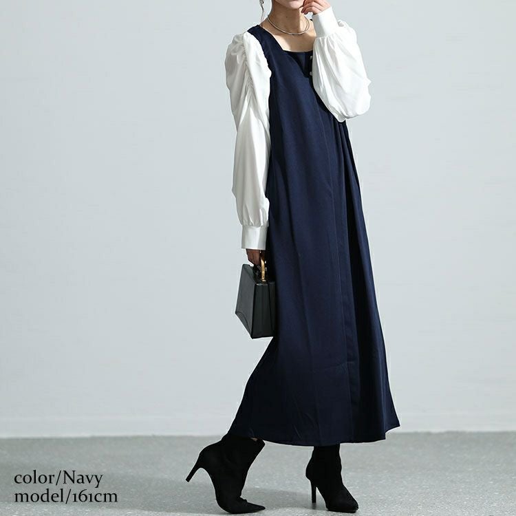 大きいサイズ レディース パワショル切替えスクエアネックワンピース　mncut-132550