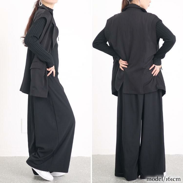 大きいサイズ レディース ストレッチアムンゼンワイドパンツ　maru-6665 ブラック