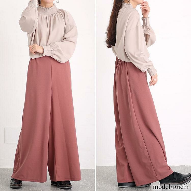 大きいサイズ レディース ストレッチアムンゼンワイドパンツ　maru-6665 モーブピンク