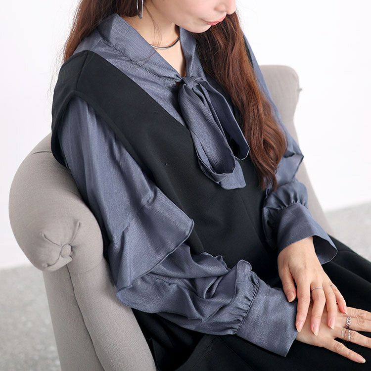 大きいサイズ レディース ボウタイオーガンジーブラウス　fem-391