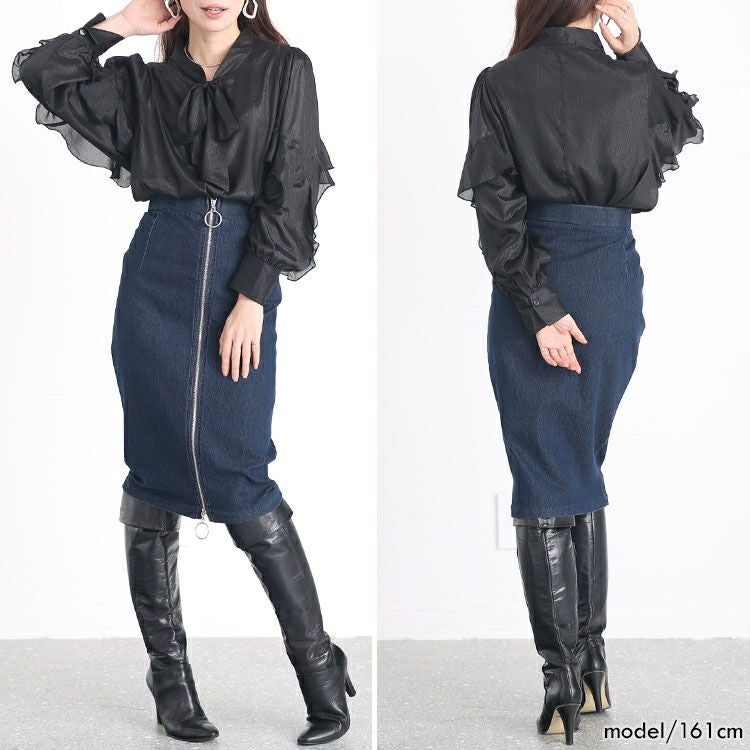 大きいサイズ レディース ボウタイオーガンジーブラウス　fem-391