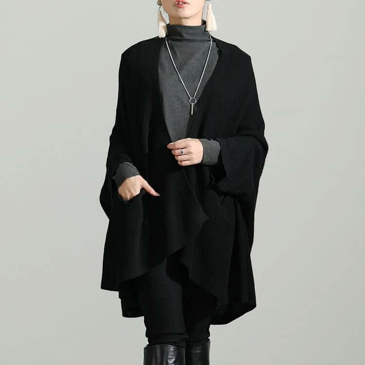 大きいサイズ レディース 上下2wayドルマンニットカーディガン　maru-6647 ブラック