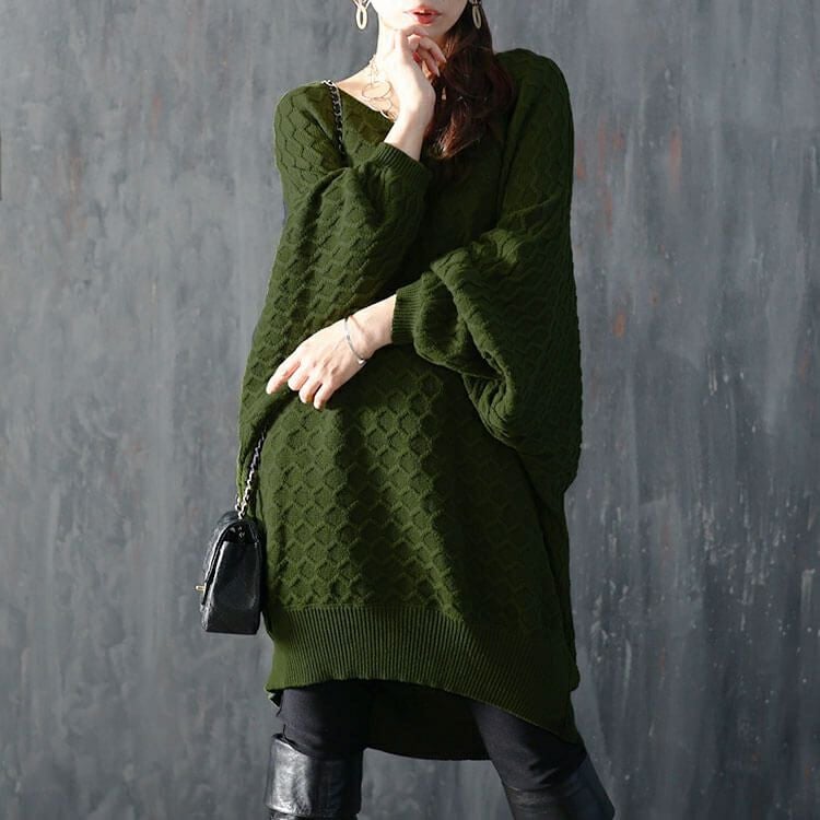 大きいサイズ レディース ハニカム編みキーネックドルマンニットチュニック　maru-3004