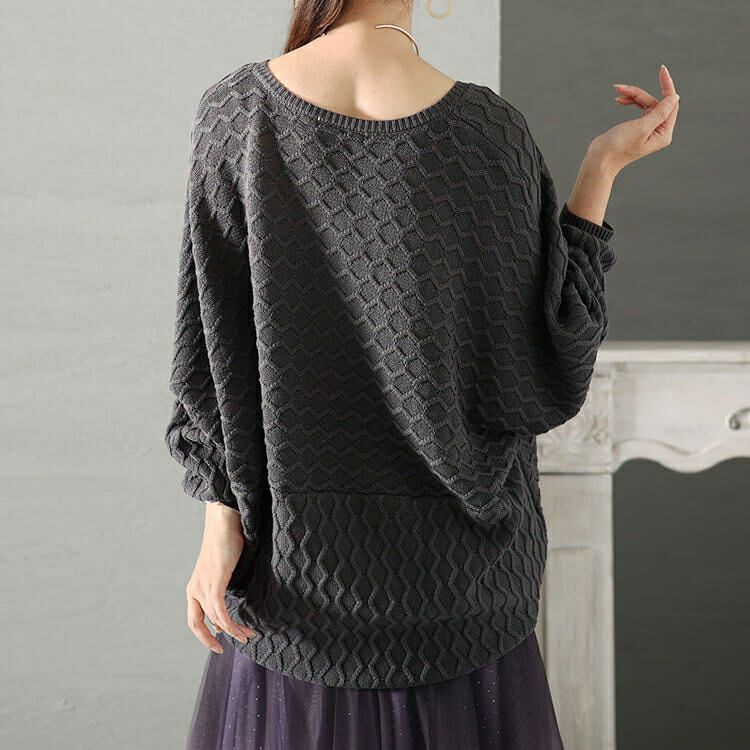 大きいサイズ レディース ハニカム編みキーネックドルマンニットチュニック　maru-3004