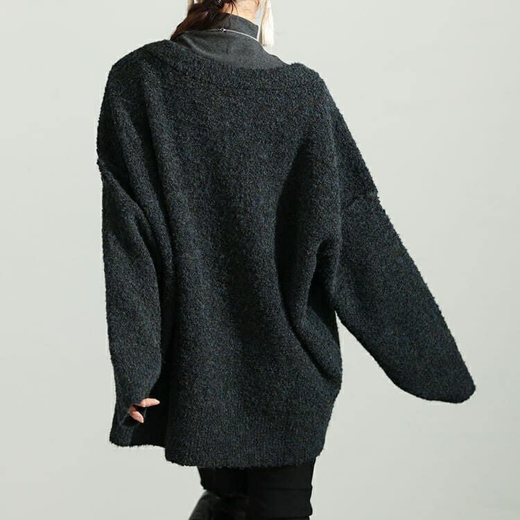 大きいサイズ レディース ミックスニットVネックドロップショルダーカーディガン　maru-3002