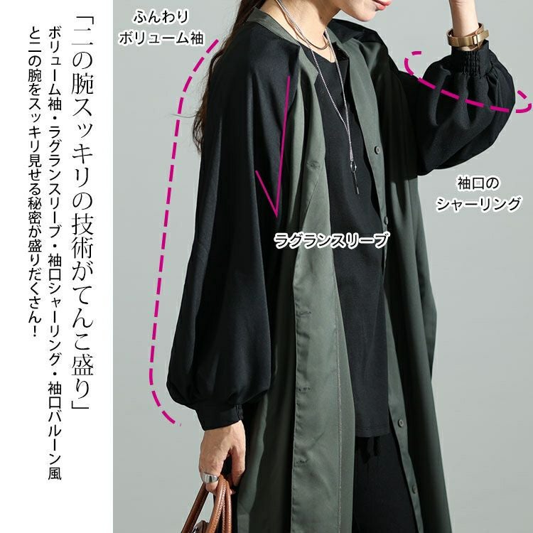 大きいサイズ レディース ツートン配色コート風シャツワンピース　maru-6720