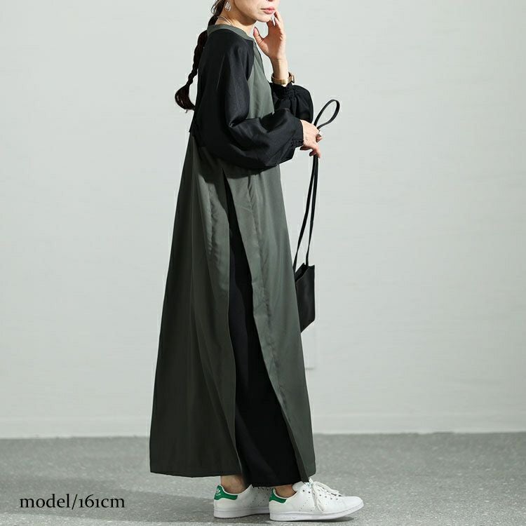 大きいサイズ レディース ツートン配色コート風シャツワンピース　maru-6720