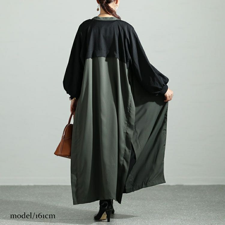 大きいサイズ レディース ツートン配色コート風シャツワンピース　maru-6720