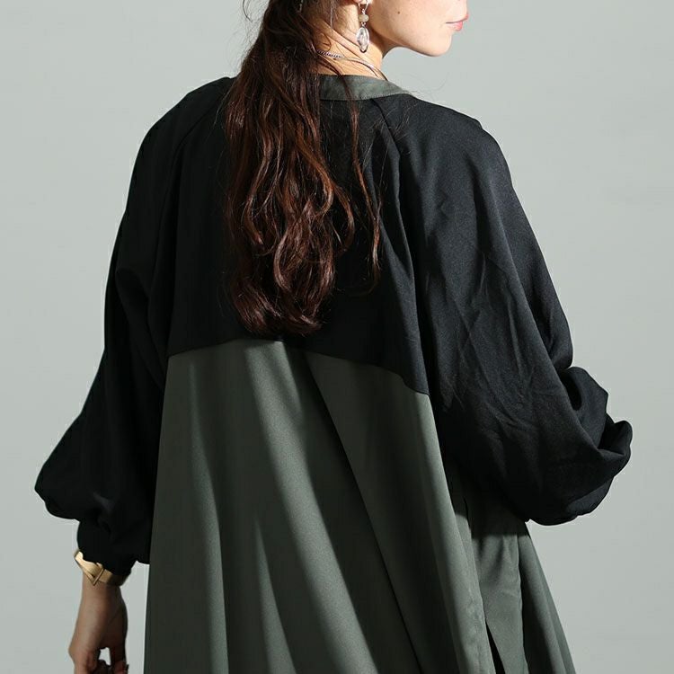 大きいサイズ レディース ツートン配色コート風シャツワンピース　maru-6720