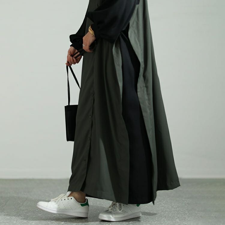 大きいサイズ レディース ツートン配色コート風シャツワンピース　maru-6720