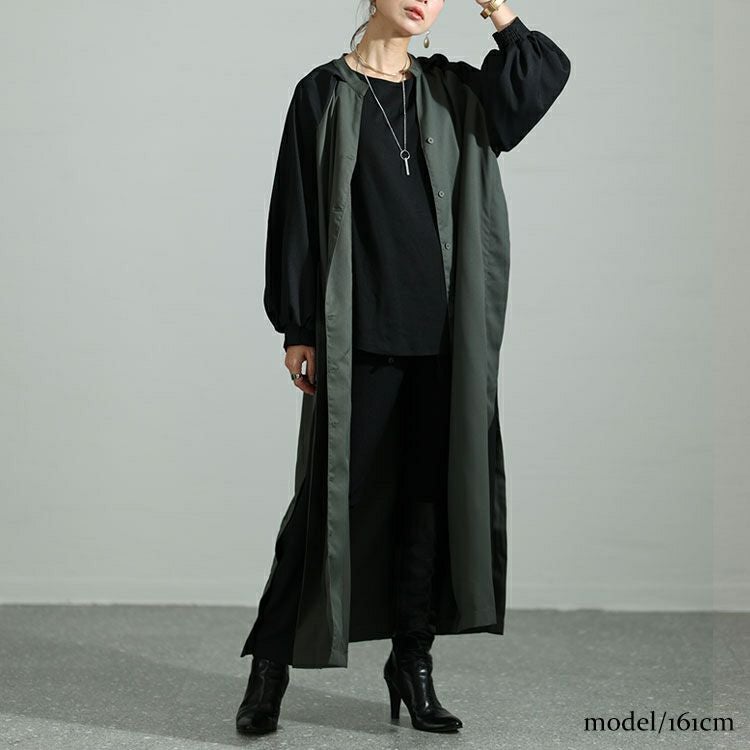 大きいサイズ レディース ツートン配色コート風シャツワンピース　maru-6720