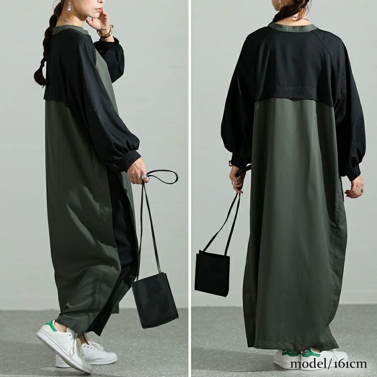 大きいサイズ レディース ツートン配色コート風シャツワンピース　maru-6720