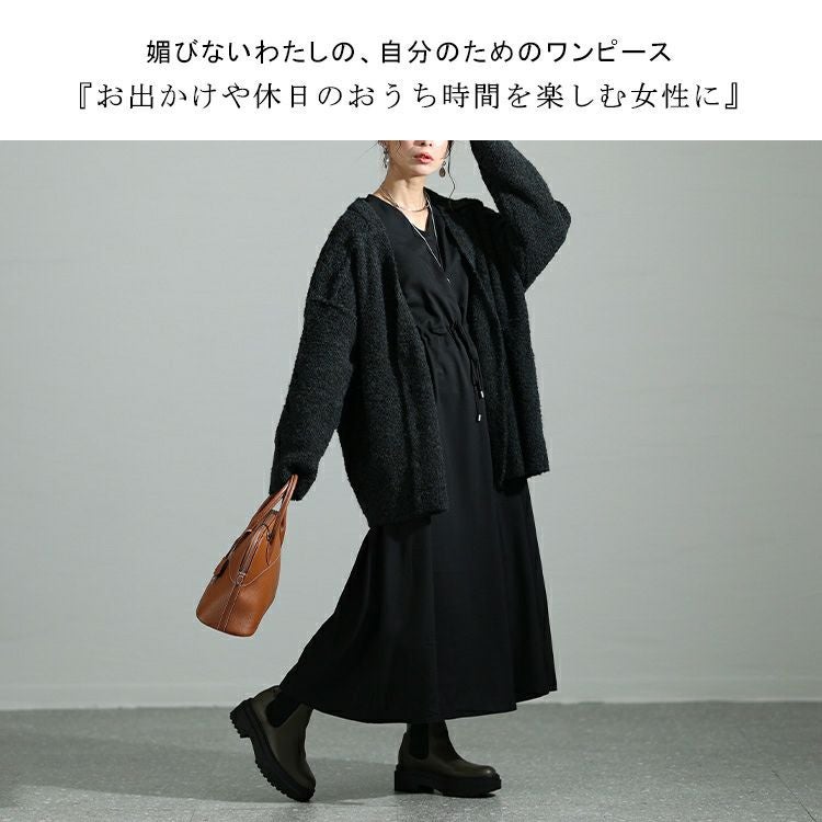 大きいサイズ レディース ウエストブラウジングVネックワンピース　maru-6719