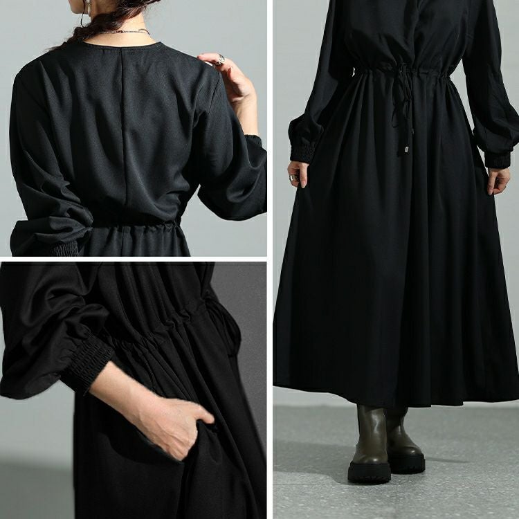 大きいサイズ レディース ウエストブラウジングVネックワンピース　maru-6719