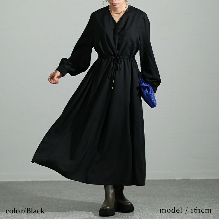 大きいサイズ レディース ウエストブラウジングVネックワンピース　maru-6719