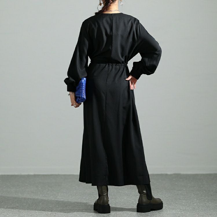 大きいサイズ レディース ウエストブラウジングVネックワンピース　maru-6719