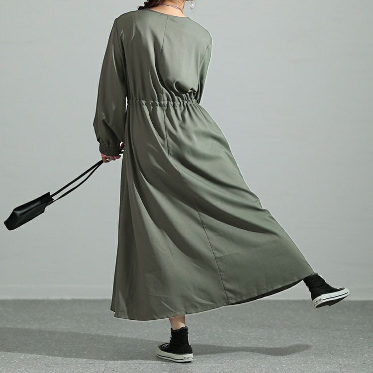 大きいサイズ レディース ウエストブラウジングVネックワンピース　maru-6719